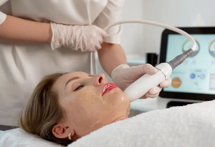 woman lying down receiving cosmetic treatment